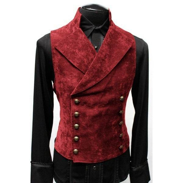 Suit Stand Collar Suede Double Breasted Vest - Mubimart