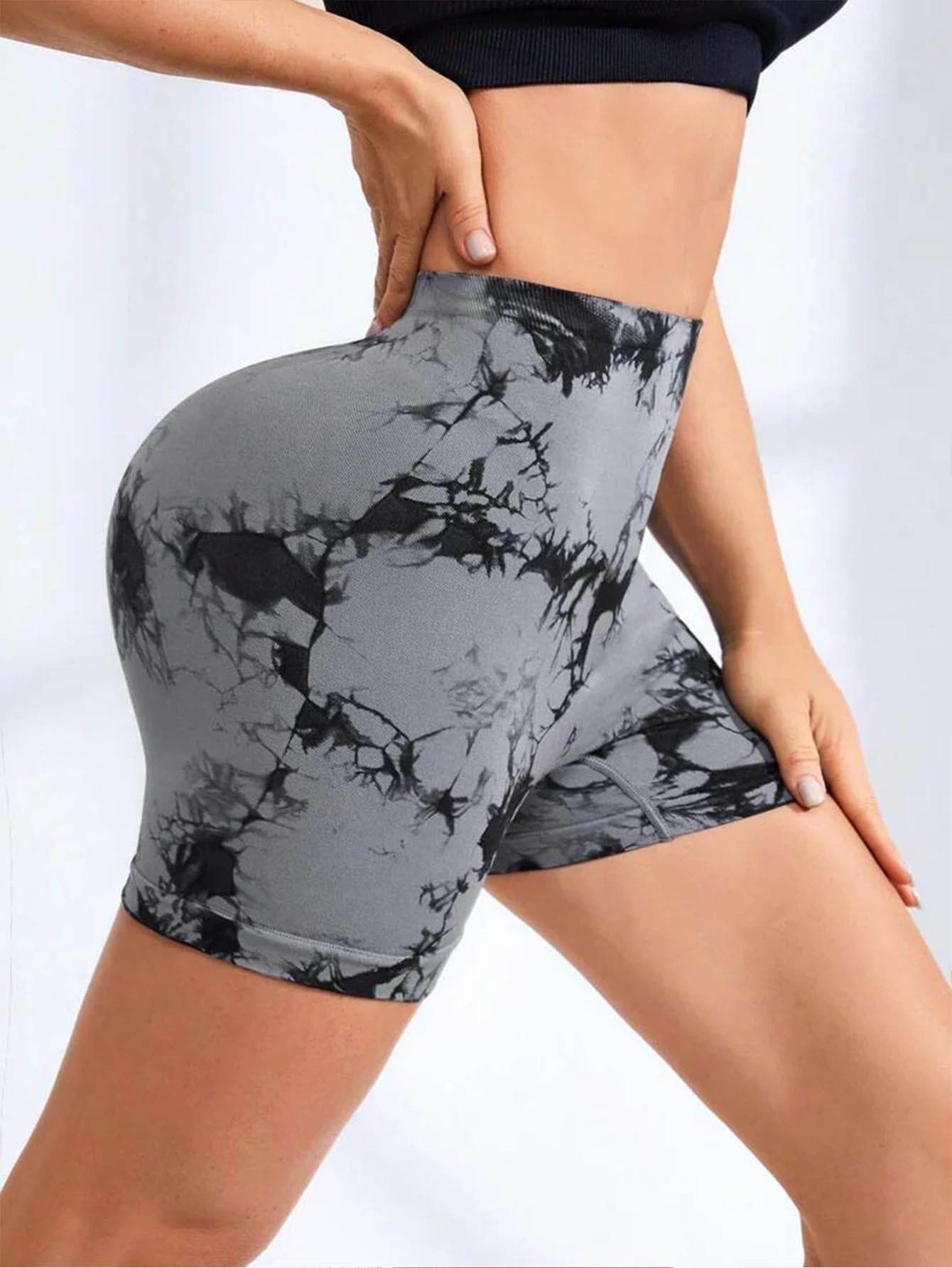 3 PACK Tie Dye Active Wear Shorts, Women Workout Shorts, High Waisted Contour Gym Yoga Biker Shorts, V Back Booty Biker Workout Gym Running Shorts - Mubimart