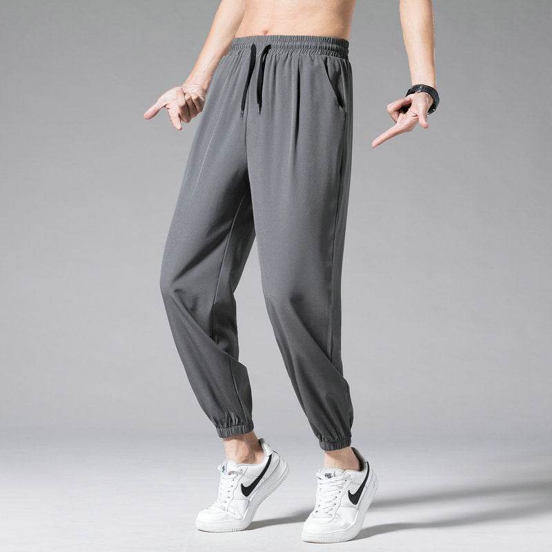Nine Point Drawstring Wide Leg Sweatpants - Mubimart