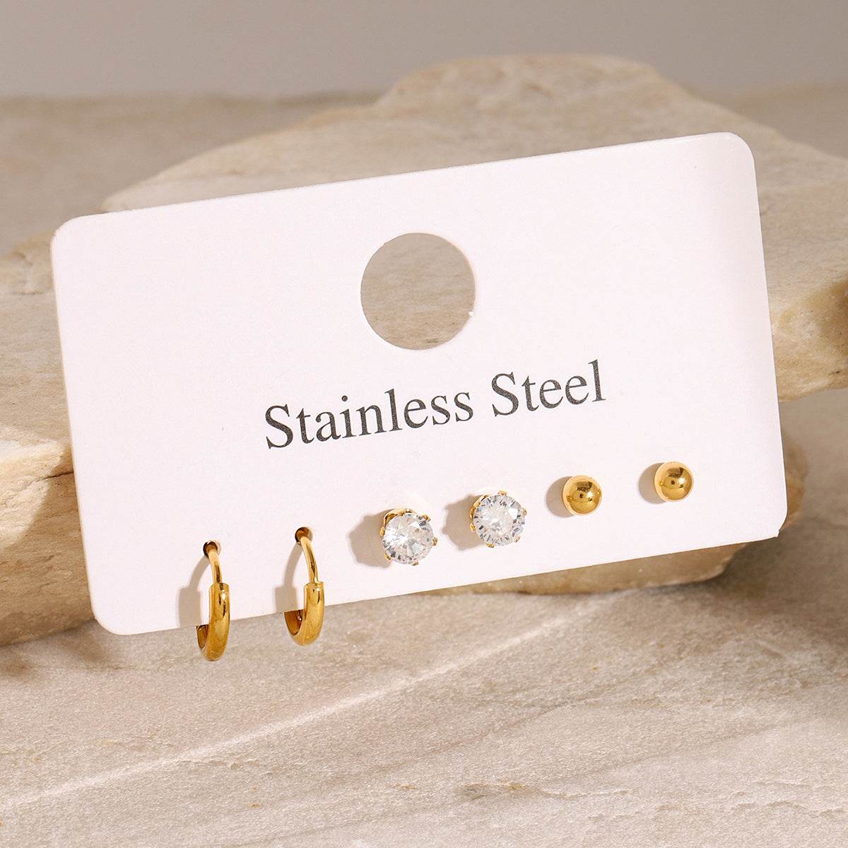 Three Pairs Of Stainless Steel Hoop Earrings For Women - Mubimart