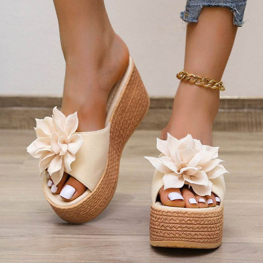 Women's Wedge Heel Flower Muffin Heel Flat Sandals - Mubimart
