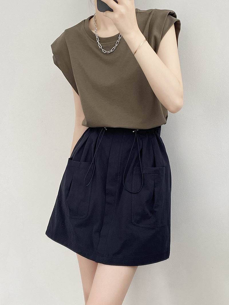 Drawstring Elastic Waist Skirt Large Workwear With Pocket Skirt - Mubimart