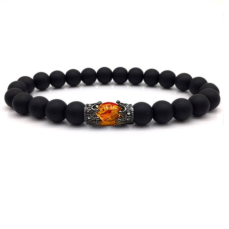 Obsidian Tigereye White-barked Pine Vintage Alloy Crown Bracelet European And American Men And Women Beaded Bracelet - Mubimart
