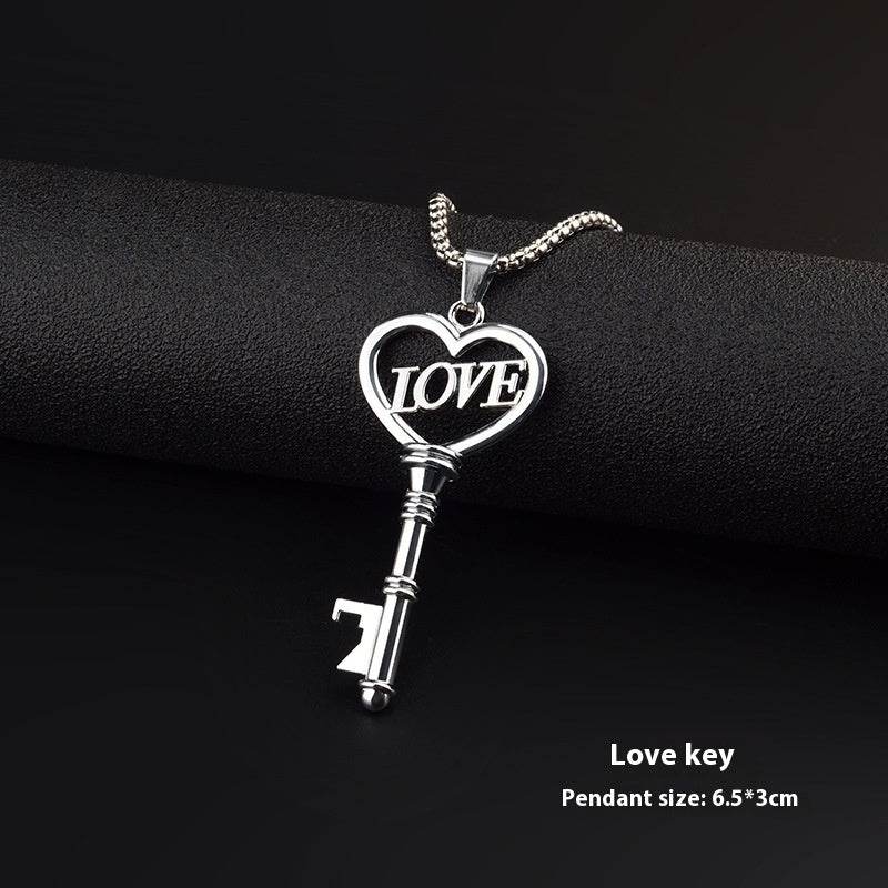 Stainless Steel Necklaces Sweet Heart Key Pendants Choker Chain Korean Fashion Jewelry For Women Jewelry Gifts - Mubimart