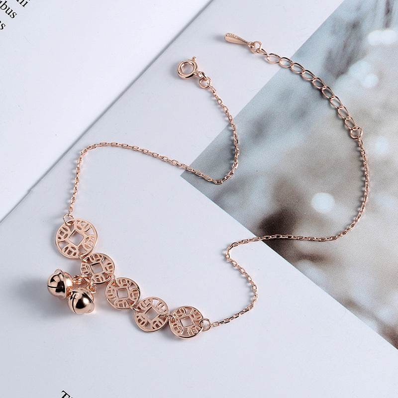 Rose Gold Bells Anklet Boho Stainless Steel Coin Charms Chain Anklets - Mubimart
