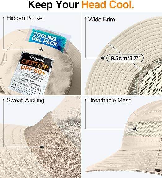 GearTOP Fishing Hat UPF 50 Wide Brim Sun Hat For Men And Women, Mens Bucket Hats With UV Protection For Hiking Beach Hats - Mubimart