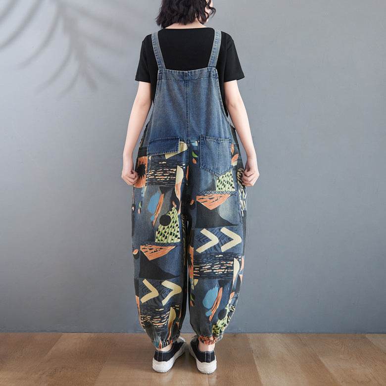 Women's Loose Plus Size Wide Leg Jumpsuit Ninth Pants - Mubimart