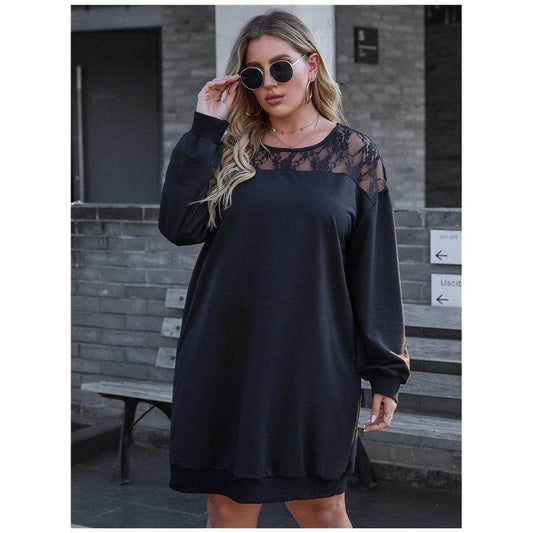 Fashion Plus Size Lace Stitching Ladies Casual Sweatshirt - Mubimart