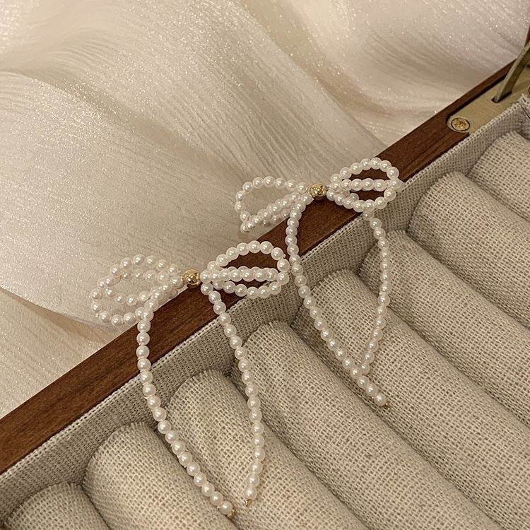 Tassel Stud Earrings Pearl Bow Earrings For Women - Mubimart