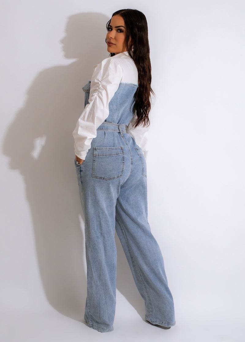 Casual Denim Stitching Plus Size Jumpsuit - Mubimart