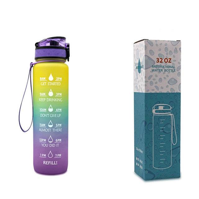 1L Tritan Water Bottle With Time Marker Bounce Cover Motivational Water Bottle Cycling Leakproof Cup For Sports Fitness Bottles - Mubimart