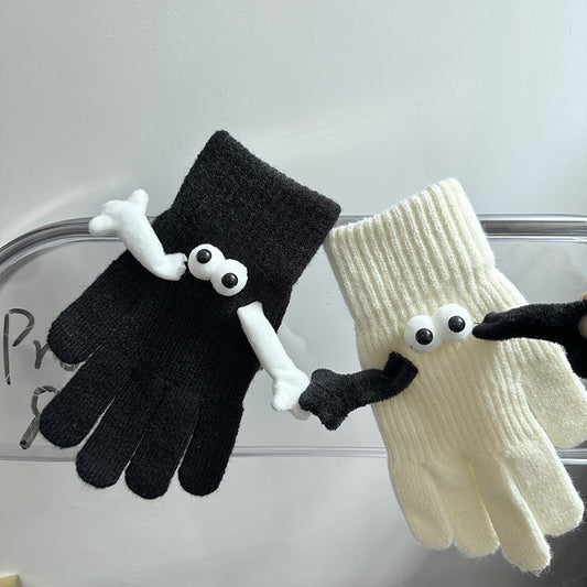 Couple Magnetic Warm Gloves Cute Doll Hand Gloves