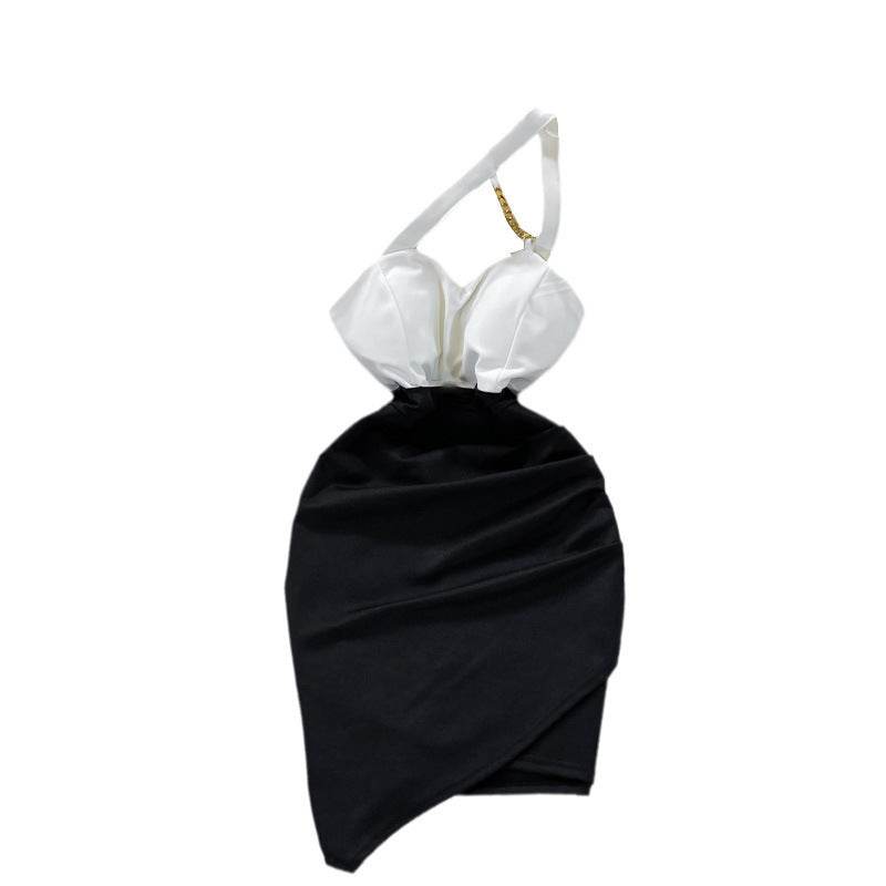 One Shoulder Slip Dress Temperament Irregular Dress - Mubimart