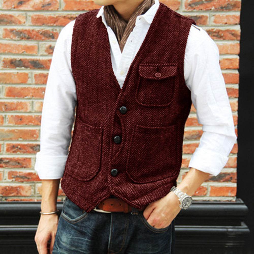 Herringbone Men's Suit Vest Vest - Mubimart