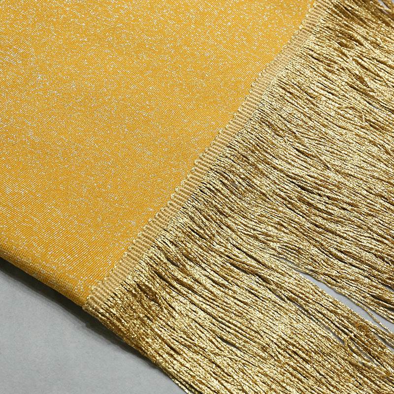 Gold Glitter Evening Dress Prom Fringe Jumpsuit - Mubimart
