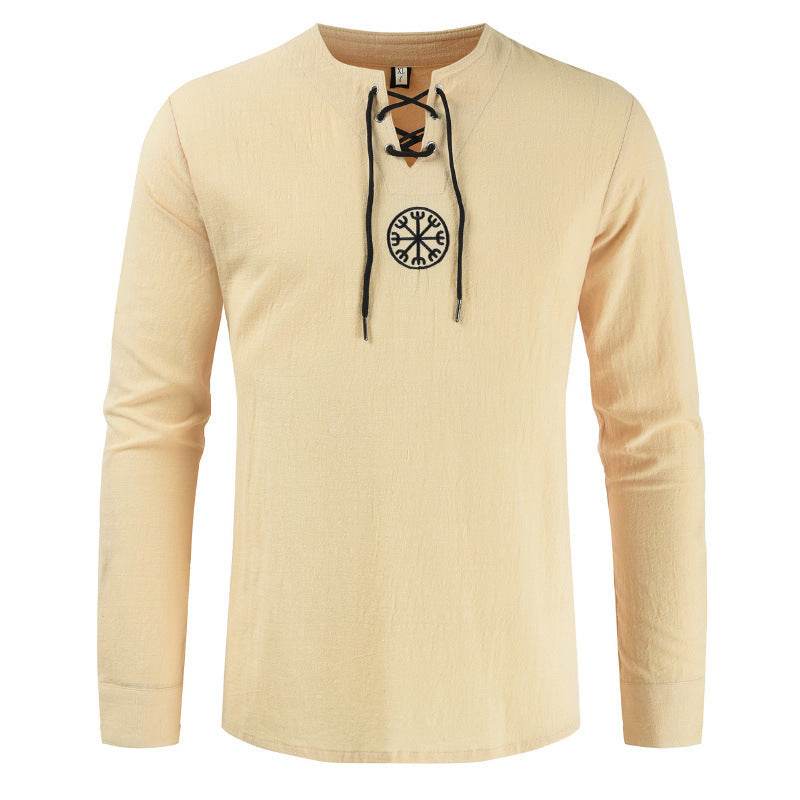 Cotton And Linen Embroidery Long-sleeved Linen Shirt - Mubimart