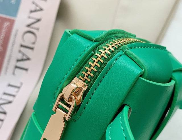 Avocado Green Fanny Pack With Square Plaid Braid Bag - Mubimart