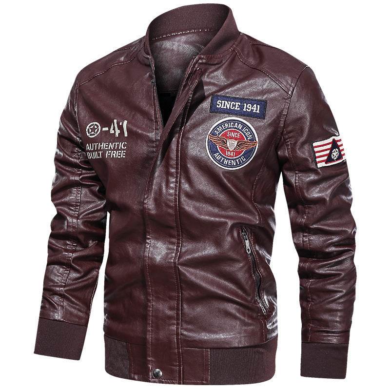 PU Leather Casual Jacket Flight Suit Leather Jacket - Mubimart