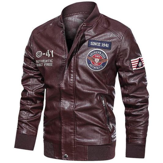 PU Leather Casual Jacket Flight Suit Leather Jacket - Mubimart