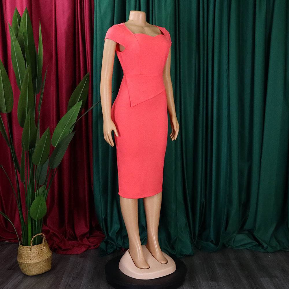 Solid Color Sheath Work Dress - Mubimart