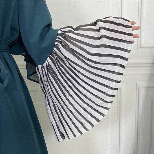 Pleated Hem Robe Women Arabian Long Cardigan - Mubimart
