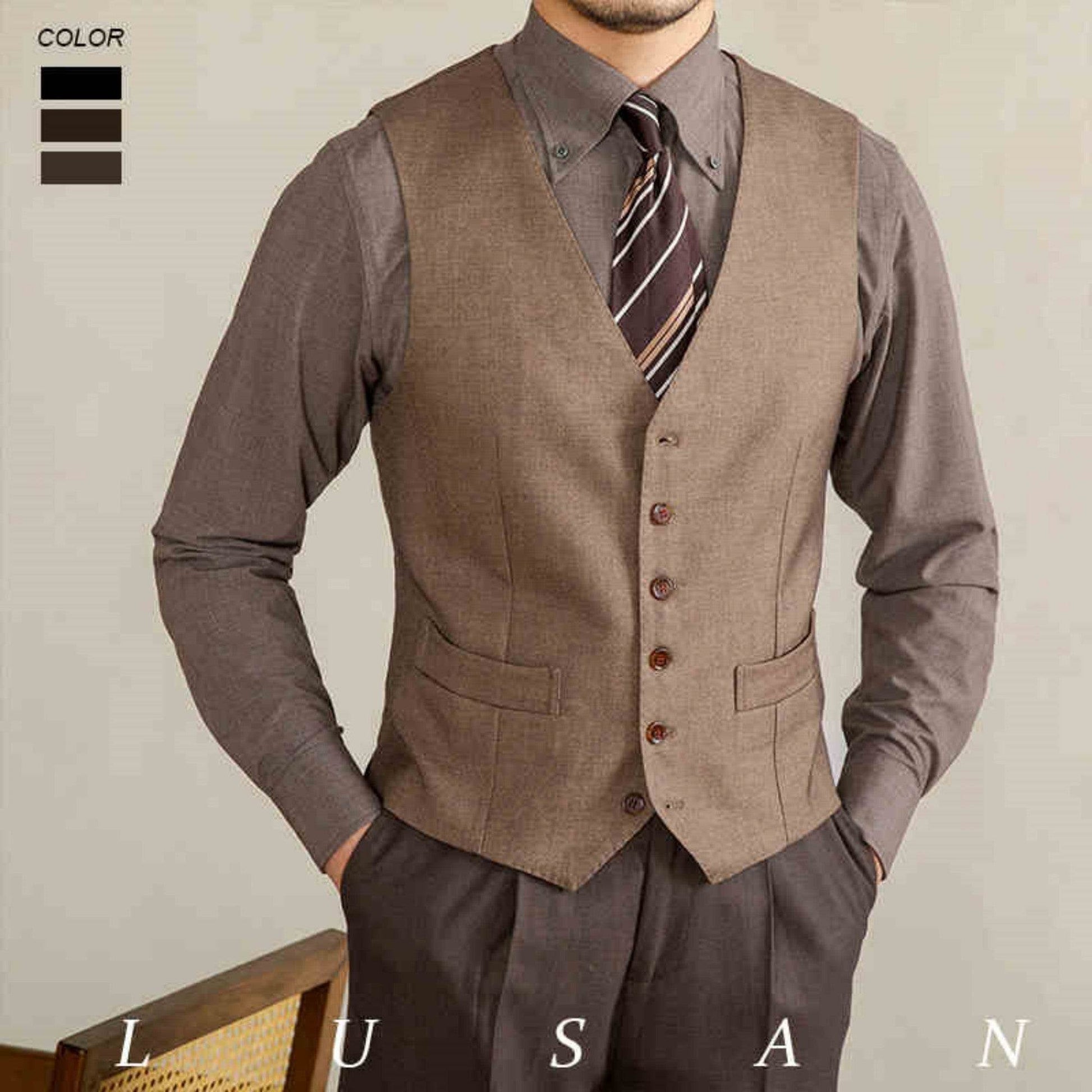 Retro Italian V-neck suit vest - Mubimart
