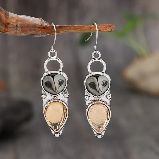 Personality Owl Cat's Eye Resin Vintage Women's Fashion Special-interest All-match High-grade Earrings