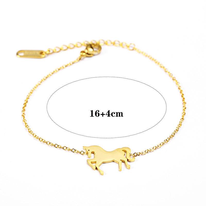 Fashion Gold Stainless Steel Unicorn Horse Charm Bracelet Dainty Silver Chain Bracelets For Women Girls Jewelry Gift - Mubimart