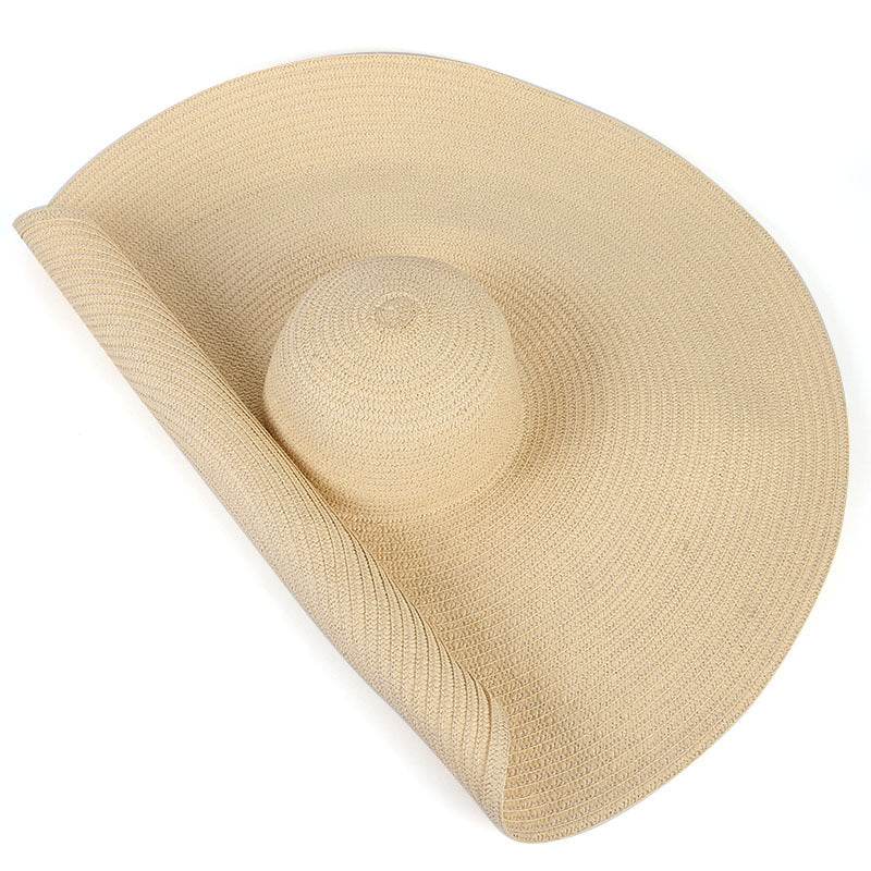 25CM Wide Brim Oversized Beach Hats For Women Large Straw Hat UV Protection - Mubimart