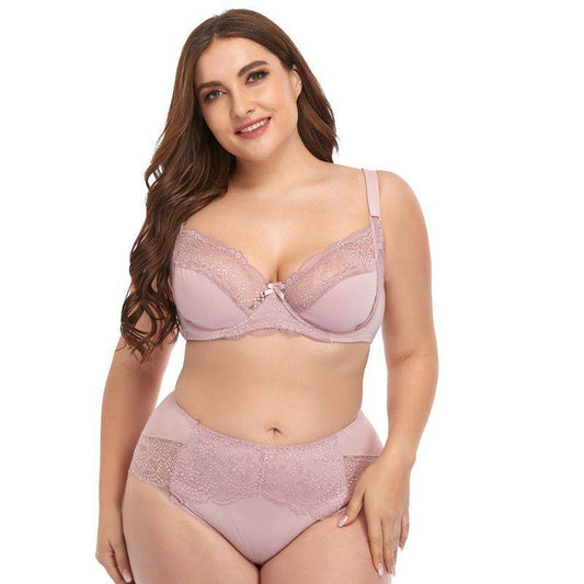 Plus Size Underwire Lace Trim Lingerie - Mubimart