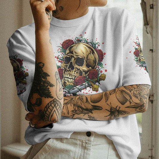 Women's Printed Street Style Short Sleeve Workout T-shirt Top - Mubimart