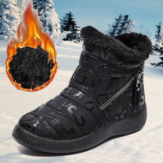 Letter Print Boots Winter Warm Plush Snow Boot Women Shoes - Mubimart