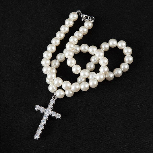Fashion Pearl Cross Necklace For Men - Mubimart