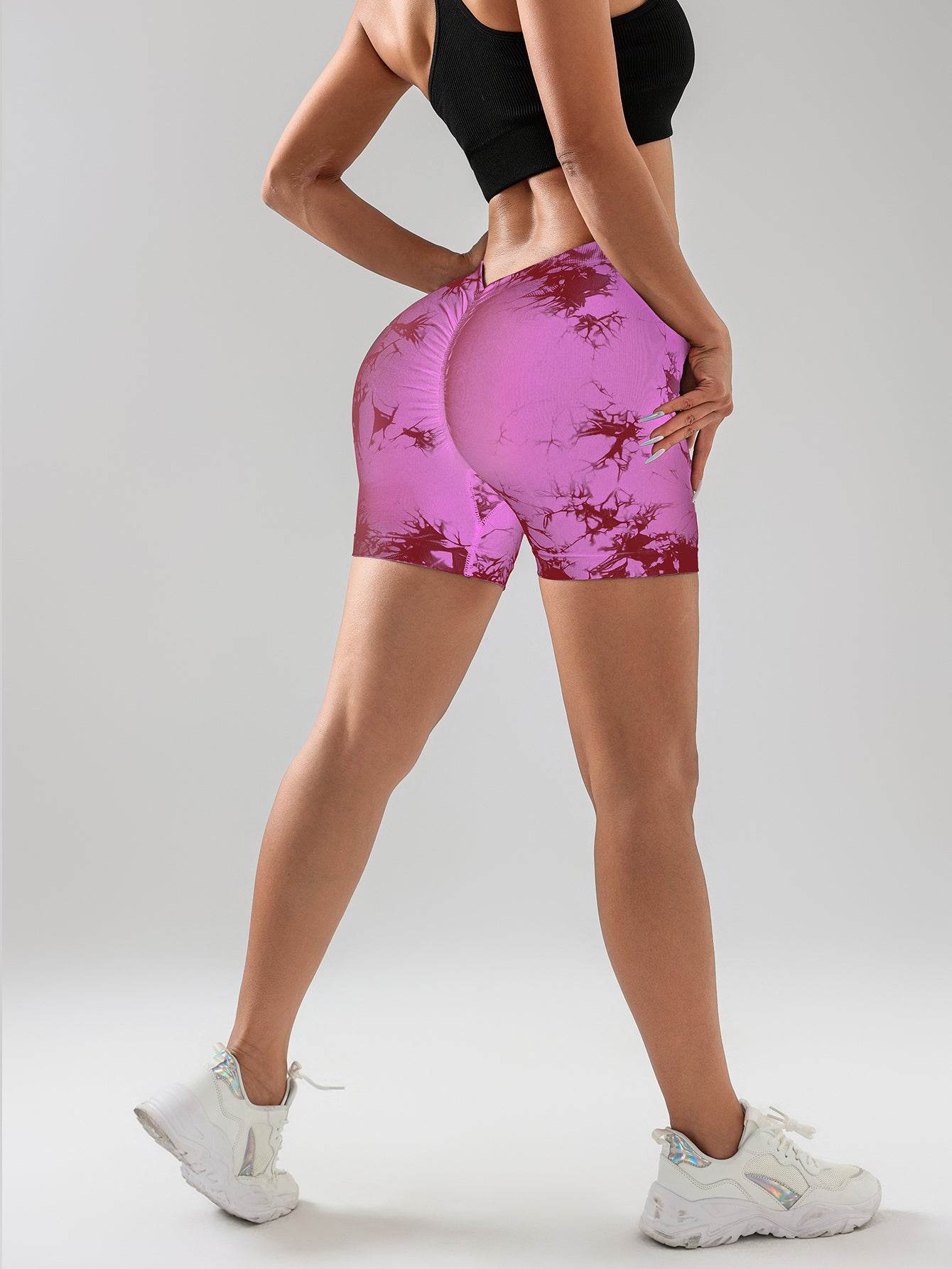 3 PACK Tie Dye Active Wear Shorts, Women Workout Shorts, High Waisted Contour Gym Yoga Biker Shorts, V Back Booty Biker Workout Gym Running Shorts - Mubimart