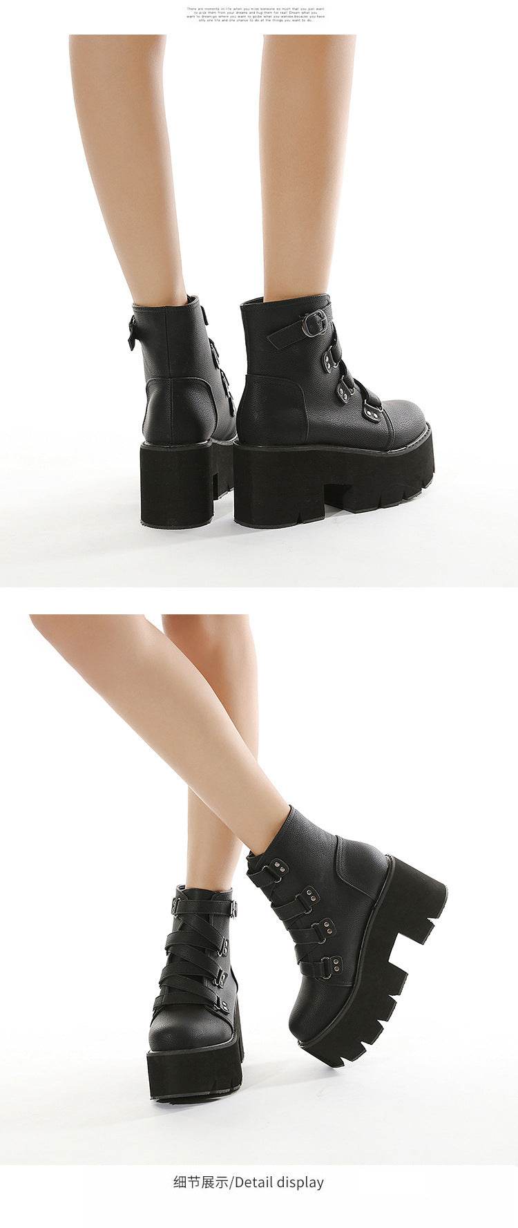 Women's Boots Amazon Thick Bottom Hot Chunky Heel High Heel Booties - Mubimart