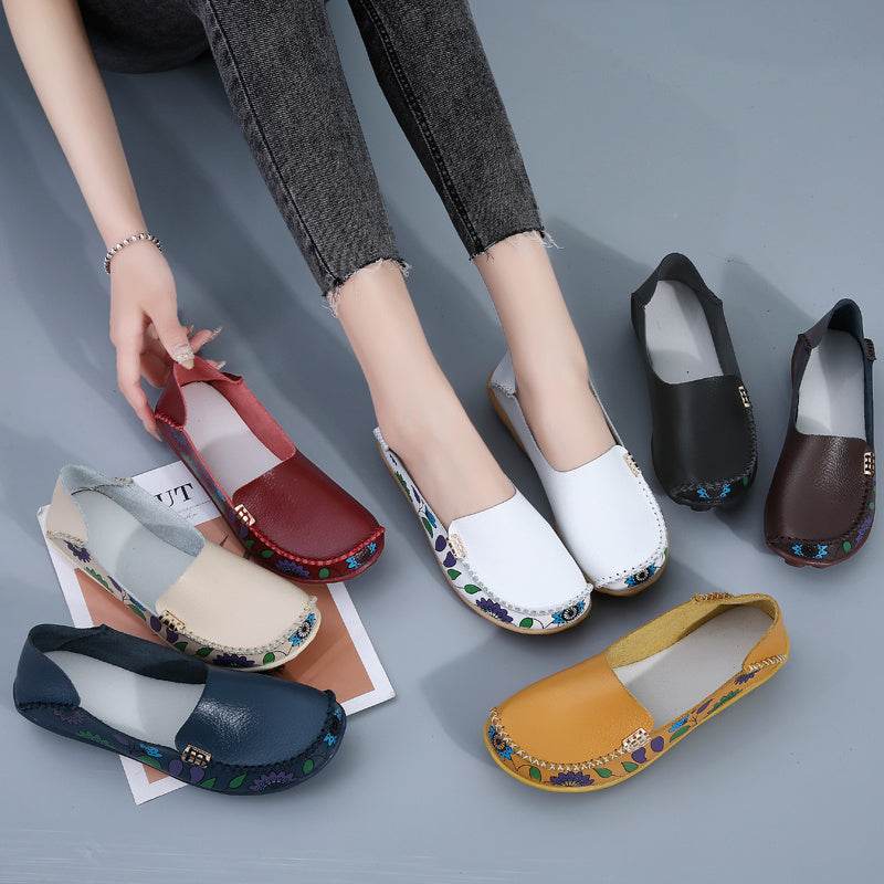 Flowers Loafers Women Flat Shoes With Sewing Thread Soft Shoes - Mubimart