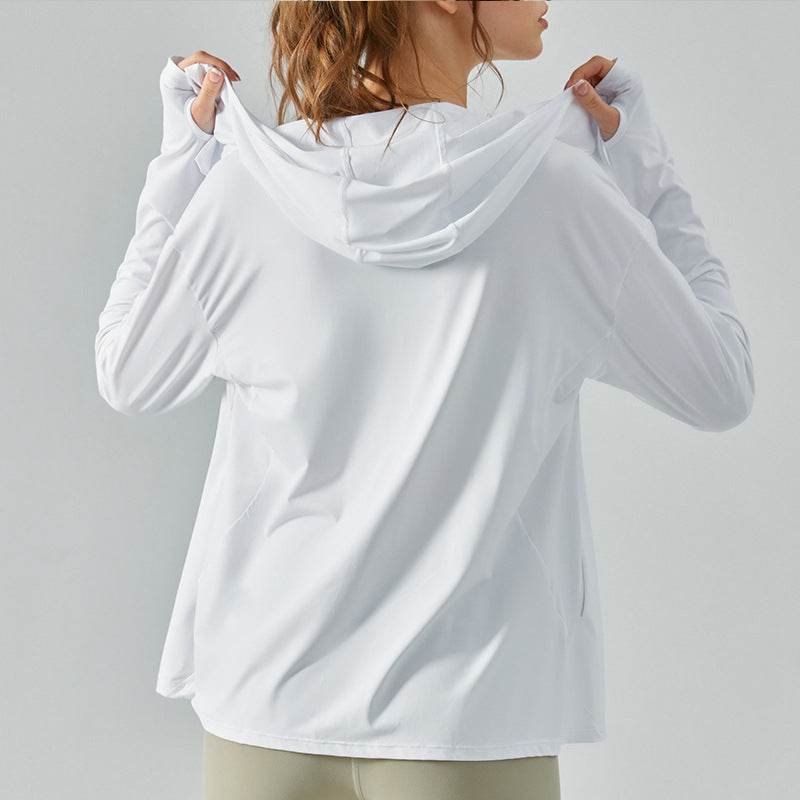 Women's Summer Outdoor Zipper Hooded Sun-proof Top UV-proof Cool Feeling Workout Top - Mubimart