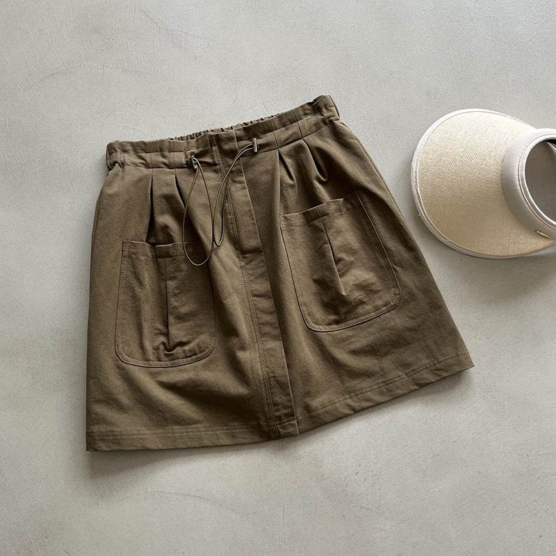 Drawstring Elastic Waist Skirt Large Workwear With Pocket Skirt - Mubimart