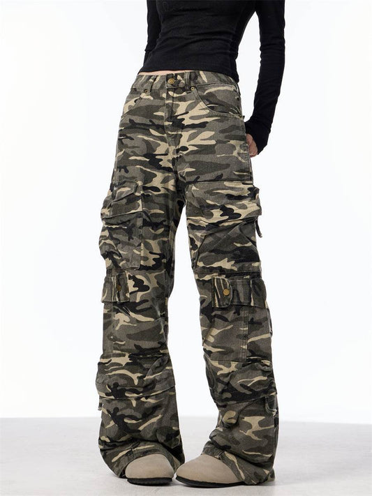 Retro Design Camouflage Cargo Pants Women - Mubimart