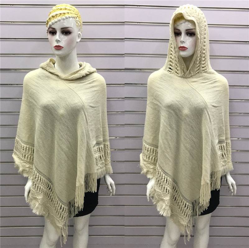 Solid Color Hollow Tassel Plus Size Cape And Shawl - Mubimart