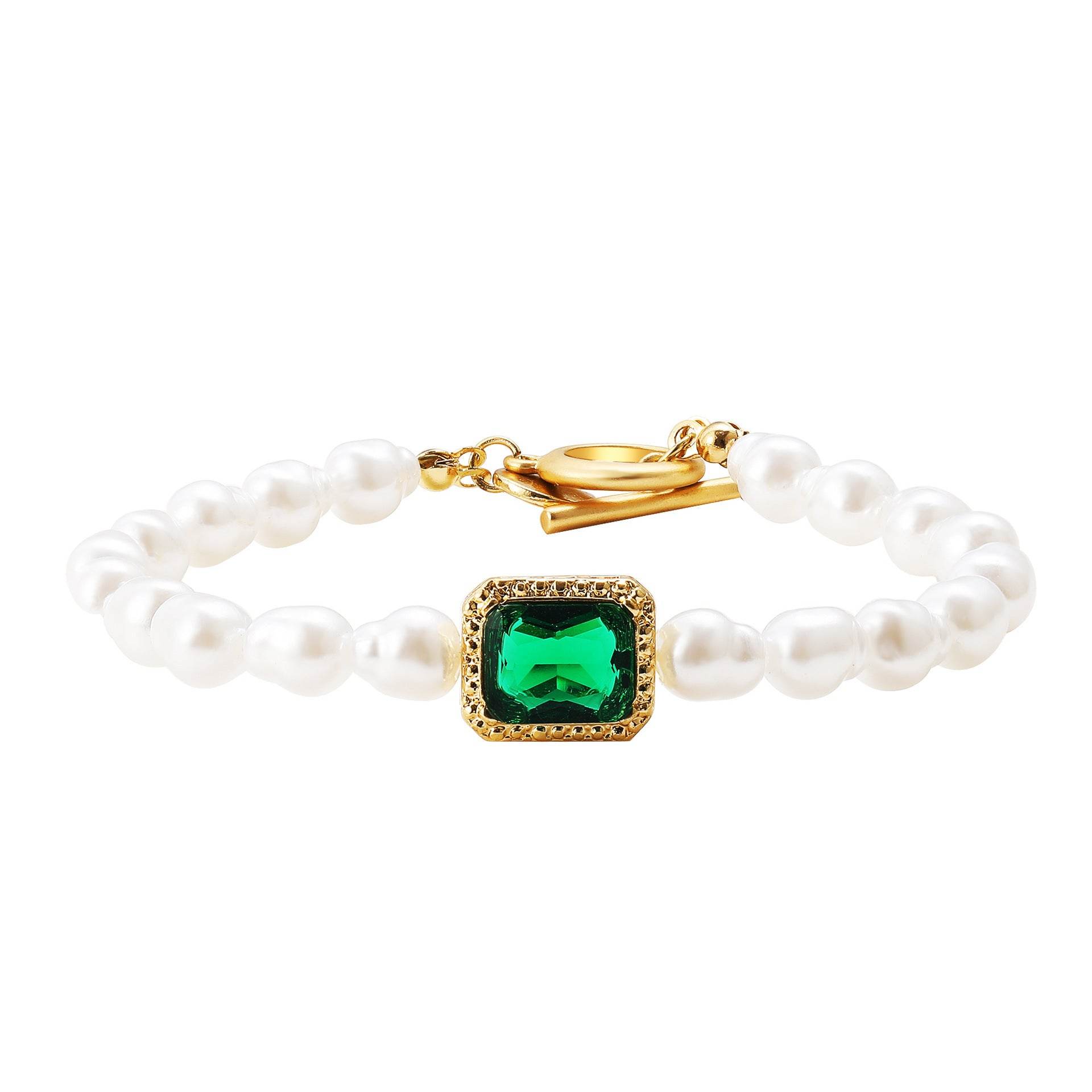 Retro Fashion Simple Temperament Inlaid Green Gemstone Bracelet - Mubimart