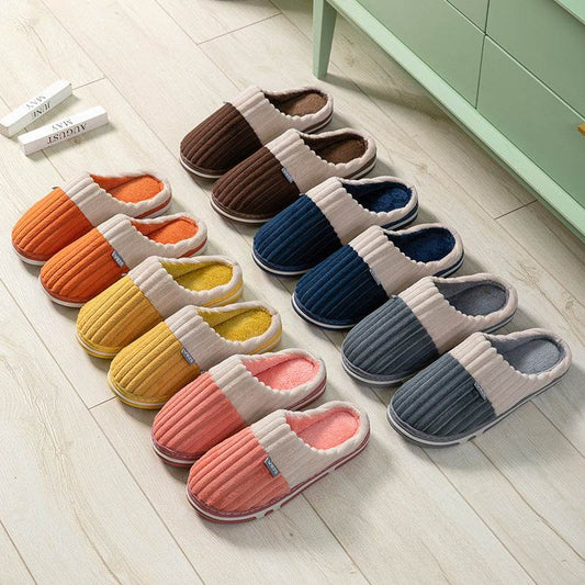 Unisex Winter Slippers Corduroy Shoes Couples Bedroom Slippers Women Men - Mubimart