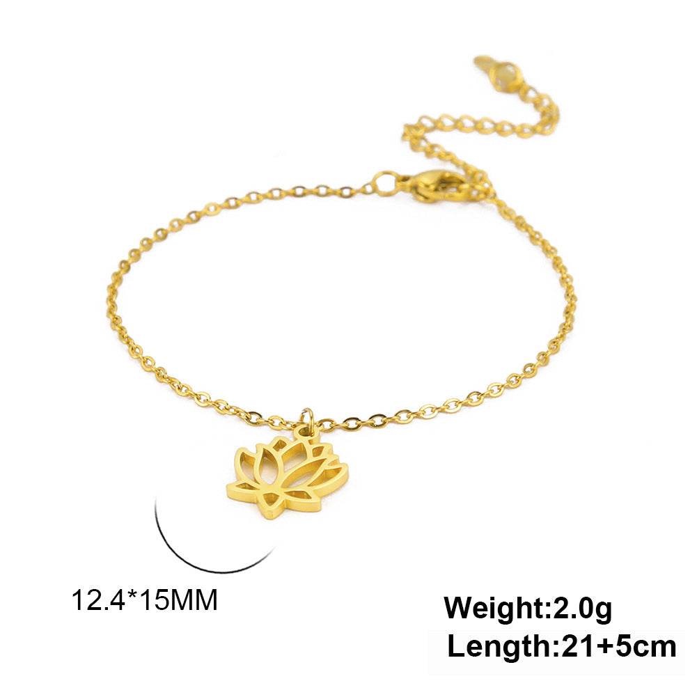 Women's Lotus Stainless Steel Bohemian Pendant Ankle Bracelet Beach Accessories - Mubimart