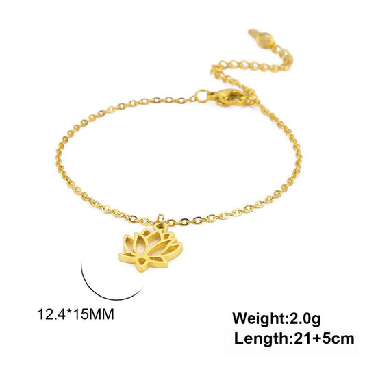 Women's Lotus Stainless Steel Bohemian Pendant Ankle Bracelet Beach Accessories - Mubimart