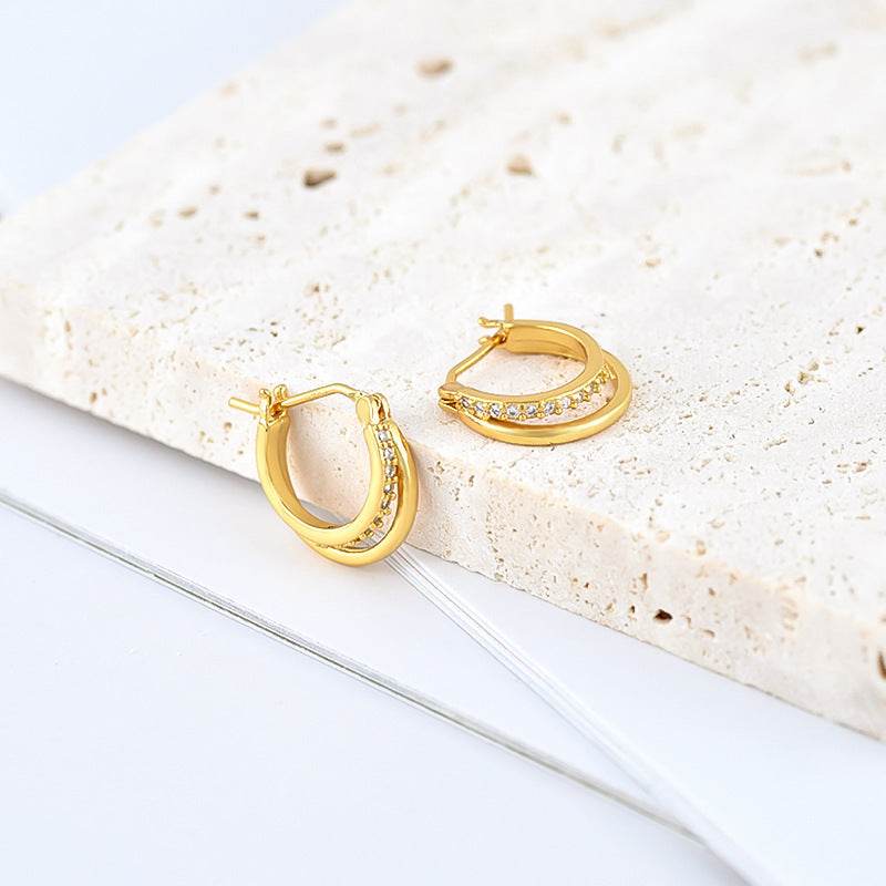 Geometric Double Hoop Earrings For Women - Mubimart