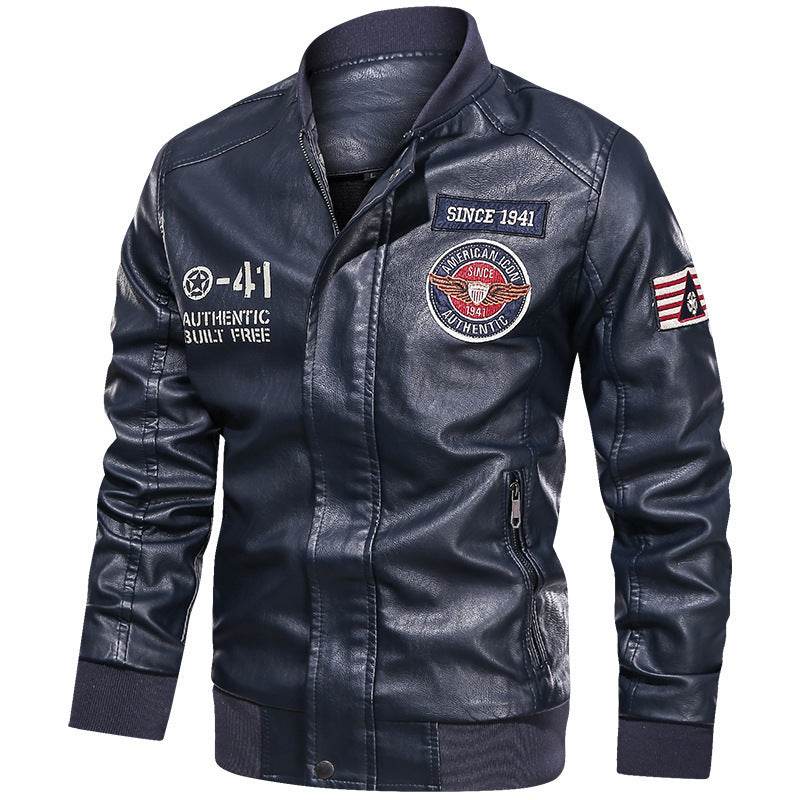 PU Leather Casual Jacket Flight Suit Leather Jacket - Mubimart