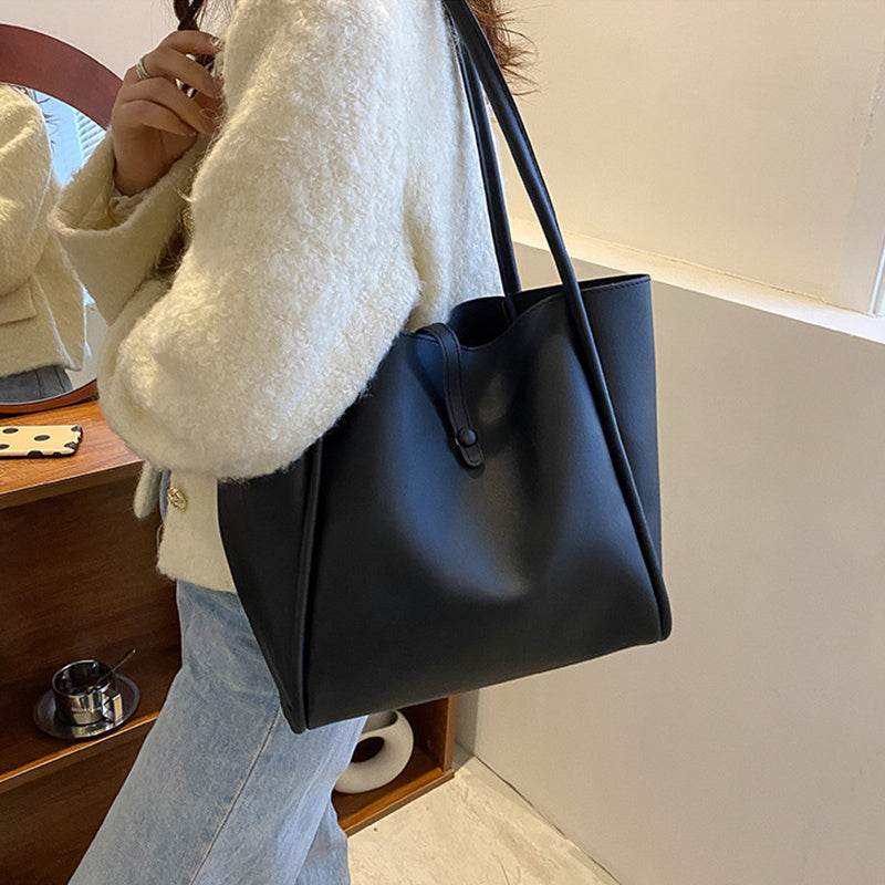Casual Large Capacity Tote Bags For Women Fashion Solid Color Shopping Shoulder Bag With Wallet Ladies Handbag - Mubimart