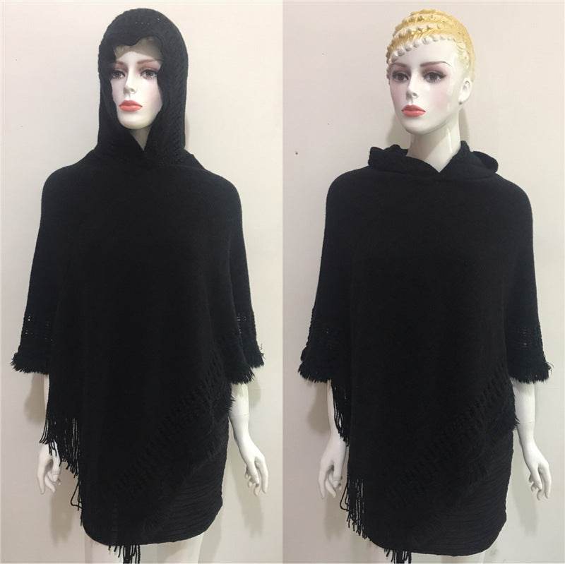 Solid Color Hollow Tassel Plus Size Cape And Shawl - Mubimart
