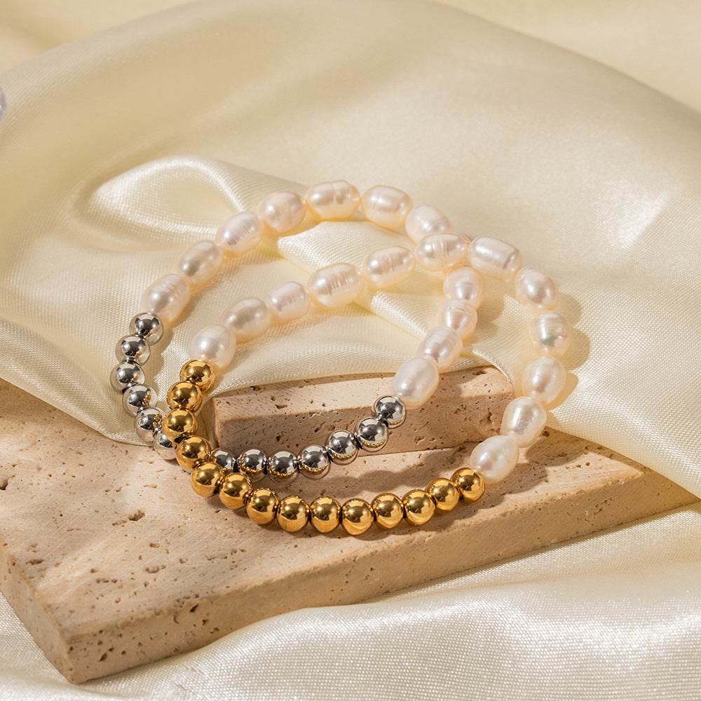 Fresh Water Pearl Ball Beads Beaded Bracelet For Women - Mubimart