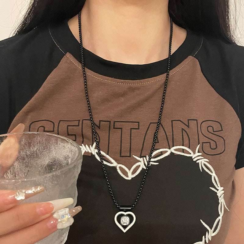 Black Chain Stitching Love Necklace For Women - Mubimart